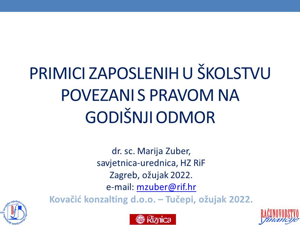 MARIJA ZUBER  Primici povezani s godišnjim odmorom